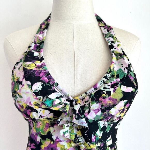 Love Your Assets by Spanx Halter Ruffled Tankini Top Size Medium Floral Print - Picture 2 of 14